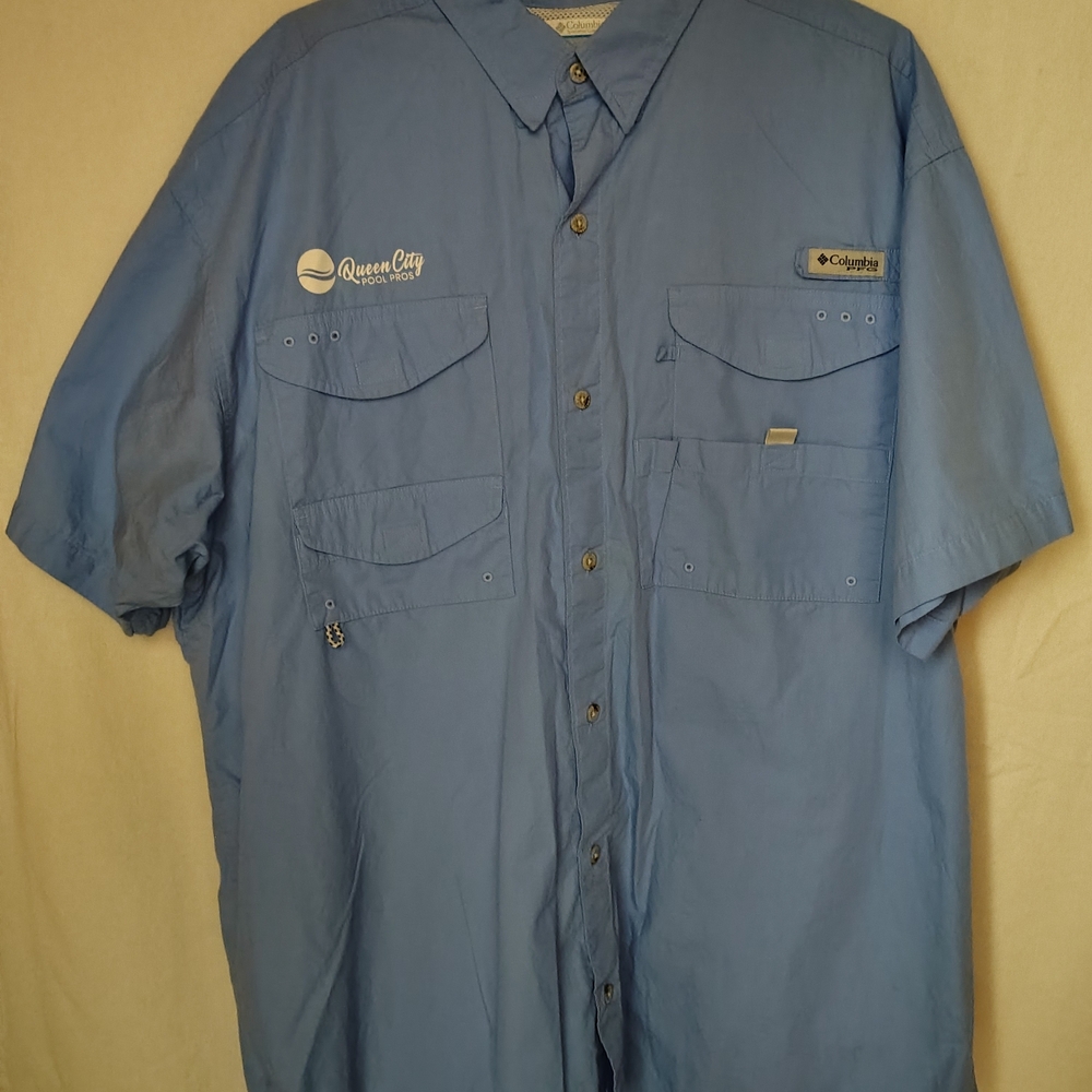 Columbia Performance Fishing Gear Bonehead Blue Short Sleeve Men's Shirt Size XL